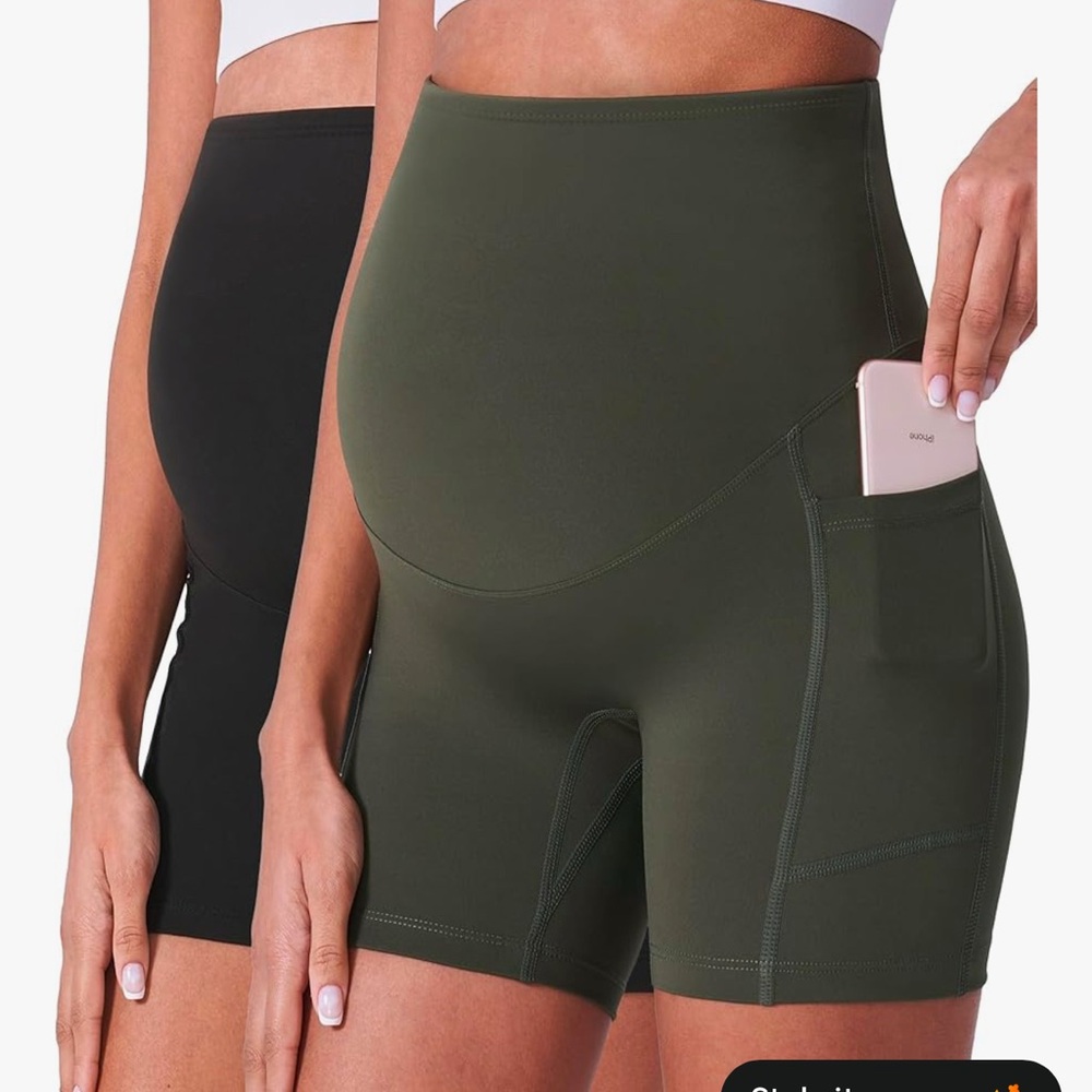 High-Waist Maternity Biker Shorts with Side Pocket - 2 pack